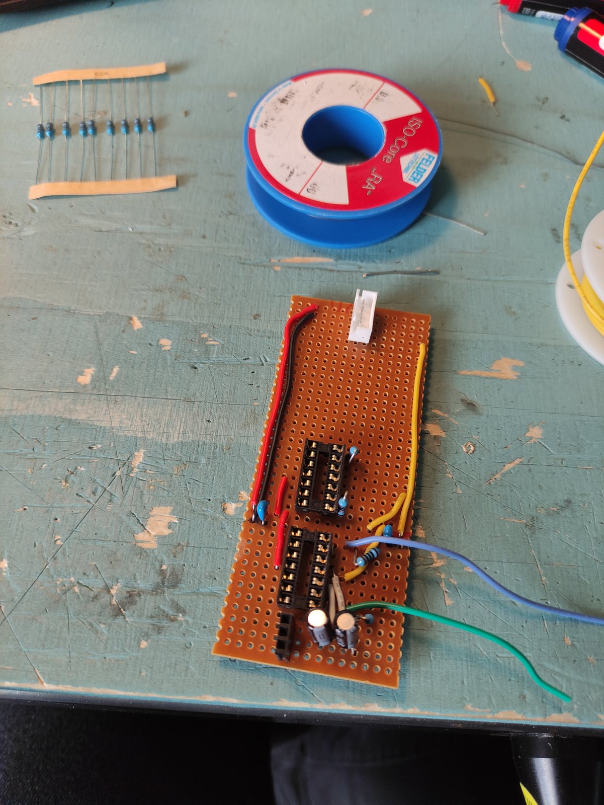 Top-down view of repurposed circuit boards