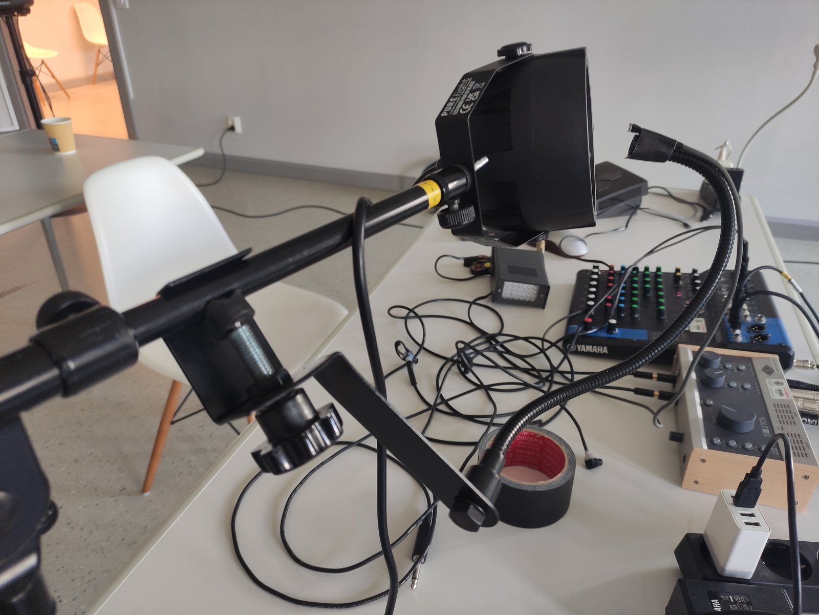 Instrument and microphone in the studio at Inter Arts Center